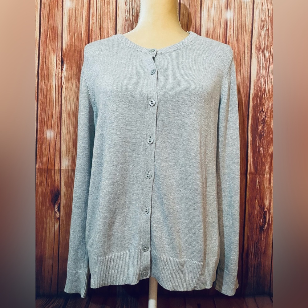 Women’s Large Petite Sweater Cardigan Croft Barrow Gray Glittered Lightweight